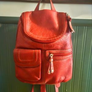 Tignanello Red Leather Backpack Purse